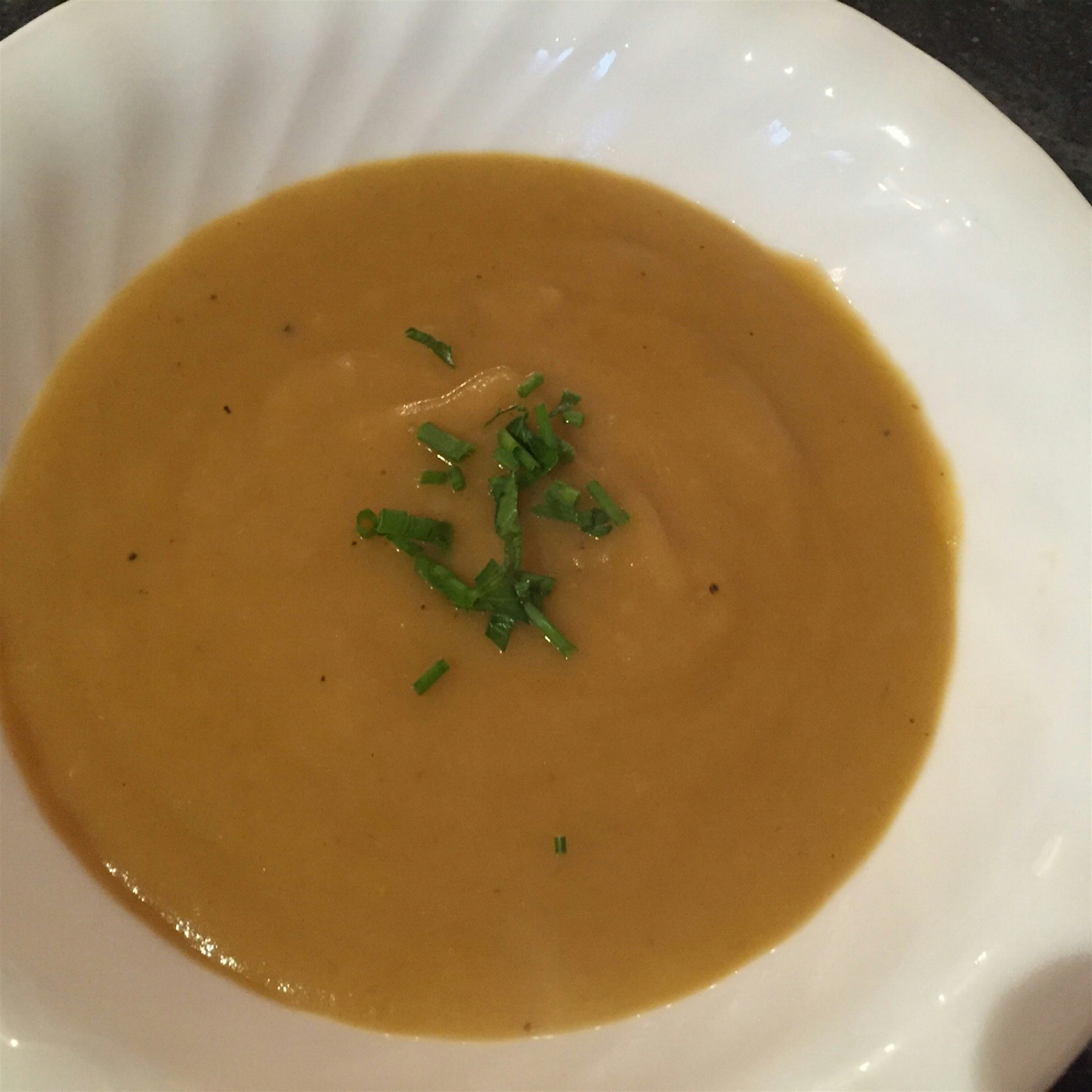 Potato leek soup. Local potatoes, homegrown leeks and chives. 