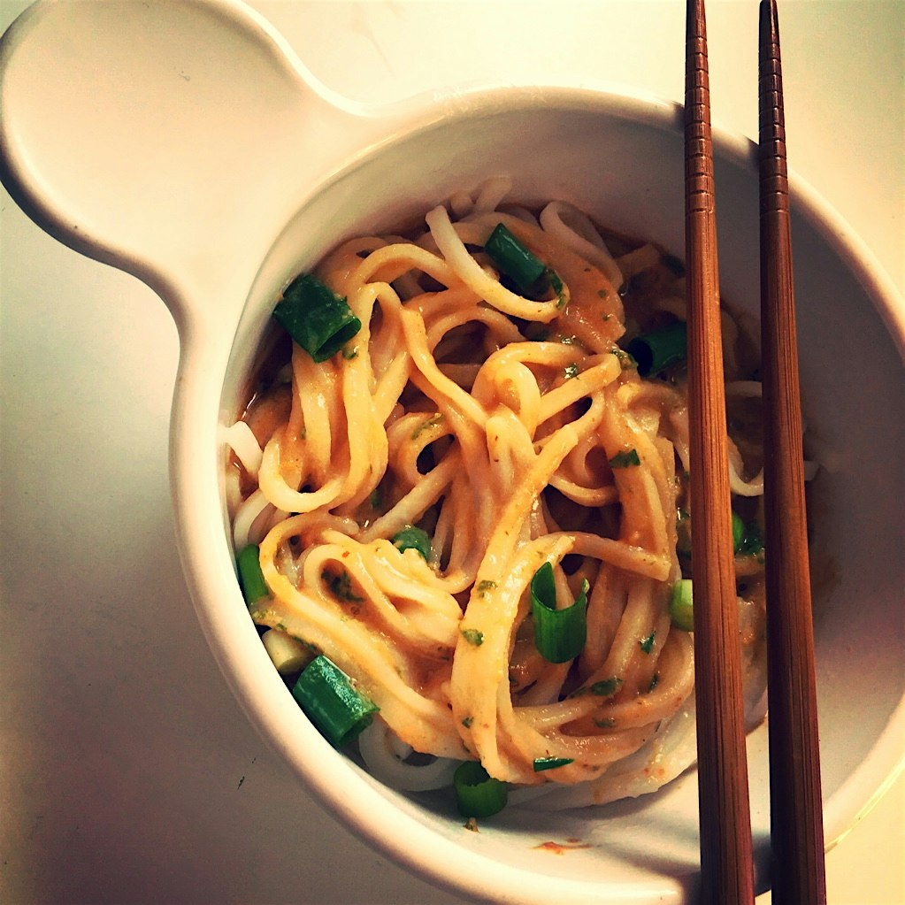 Being home sick= a big bowl of peanut noodles!
