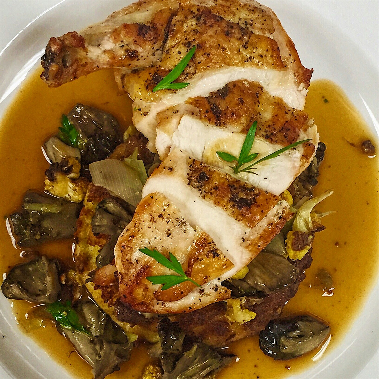 Campus raised roast chicken my students prepared for our Farm to Table class. 