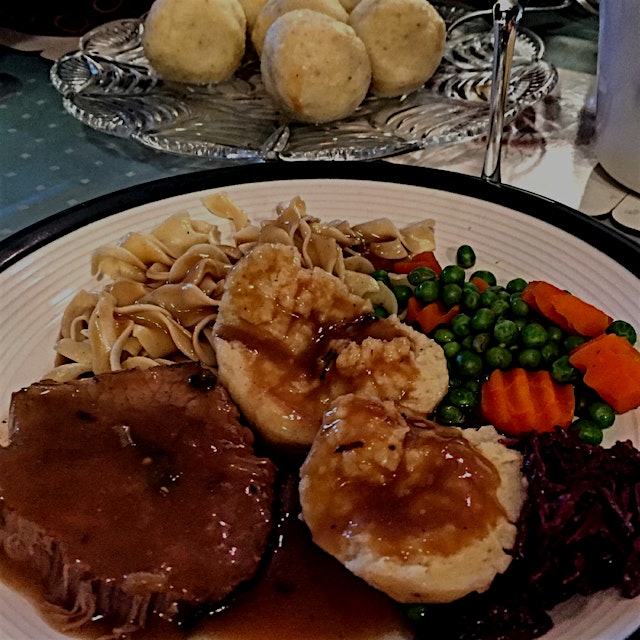 Put a bunch of Germans in the kitchen, and you get carb loading at its finest. Sauerbraten, red c...