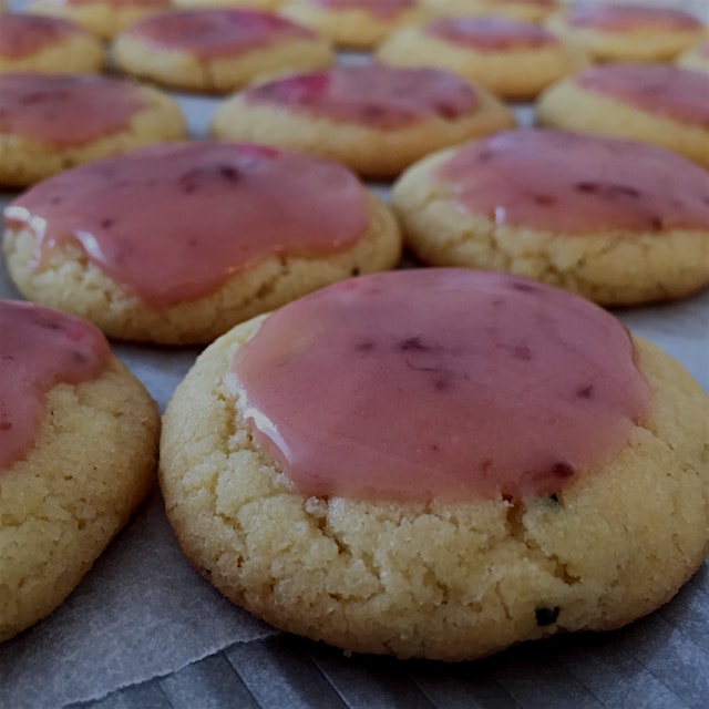 Tried out Christina Tosi's salt & pepper cookies with an added strawberry jam glaze - delicious!