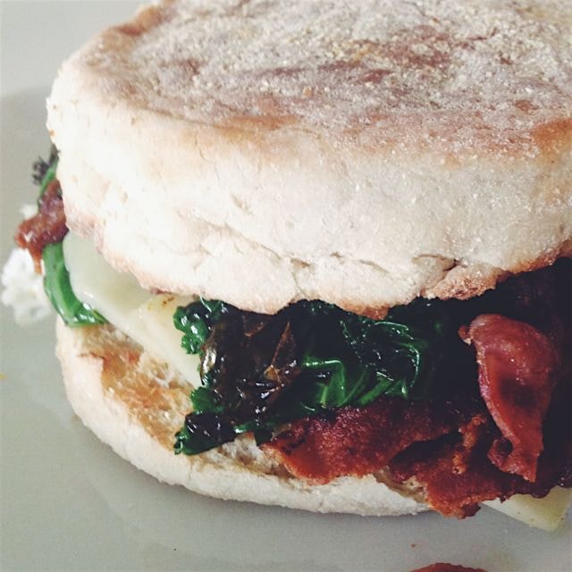 Cook the kale in bacon grease until crispy and brown. Add Siracha.