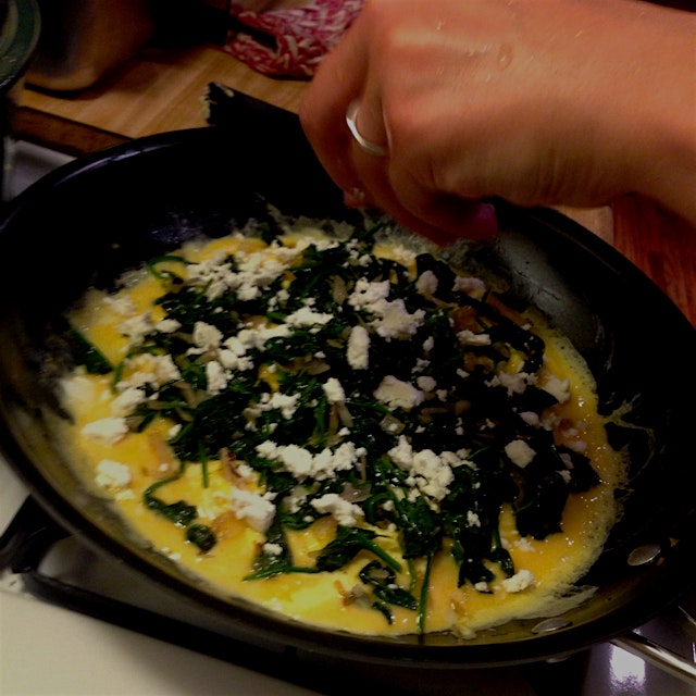 Omelette for dinner with sheep's milk feta from Commodities Market down the street 