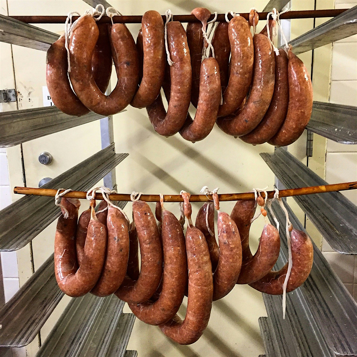 Campus Raised Turkey Andouille Sausage Before Smoking. 