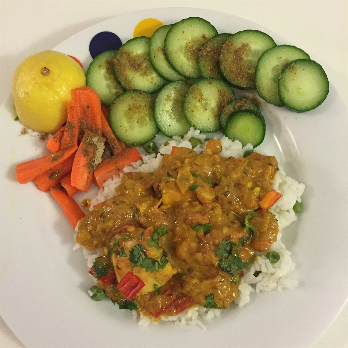 Complete plate, ready to eat! Shrimp curry! 