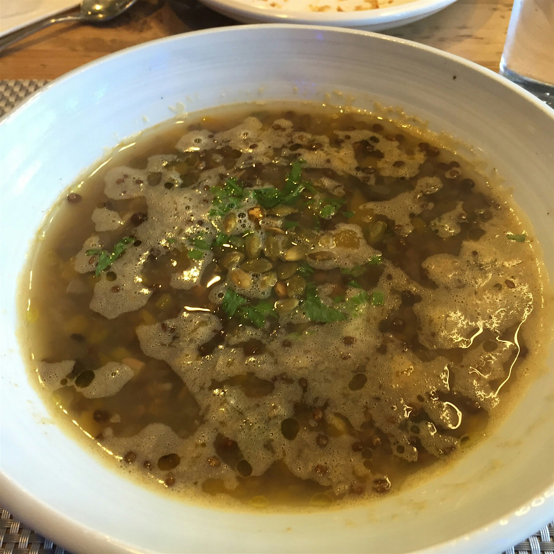 Pumpkin lentil soup - spicy and Not Orange. Love it!!