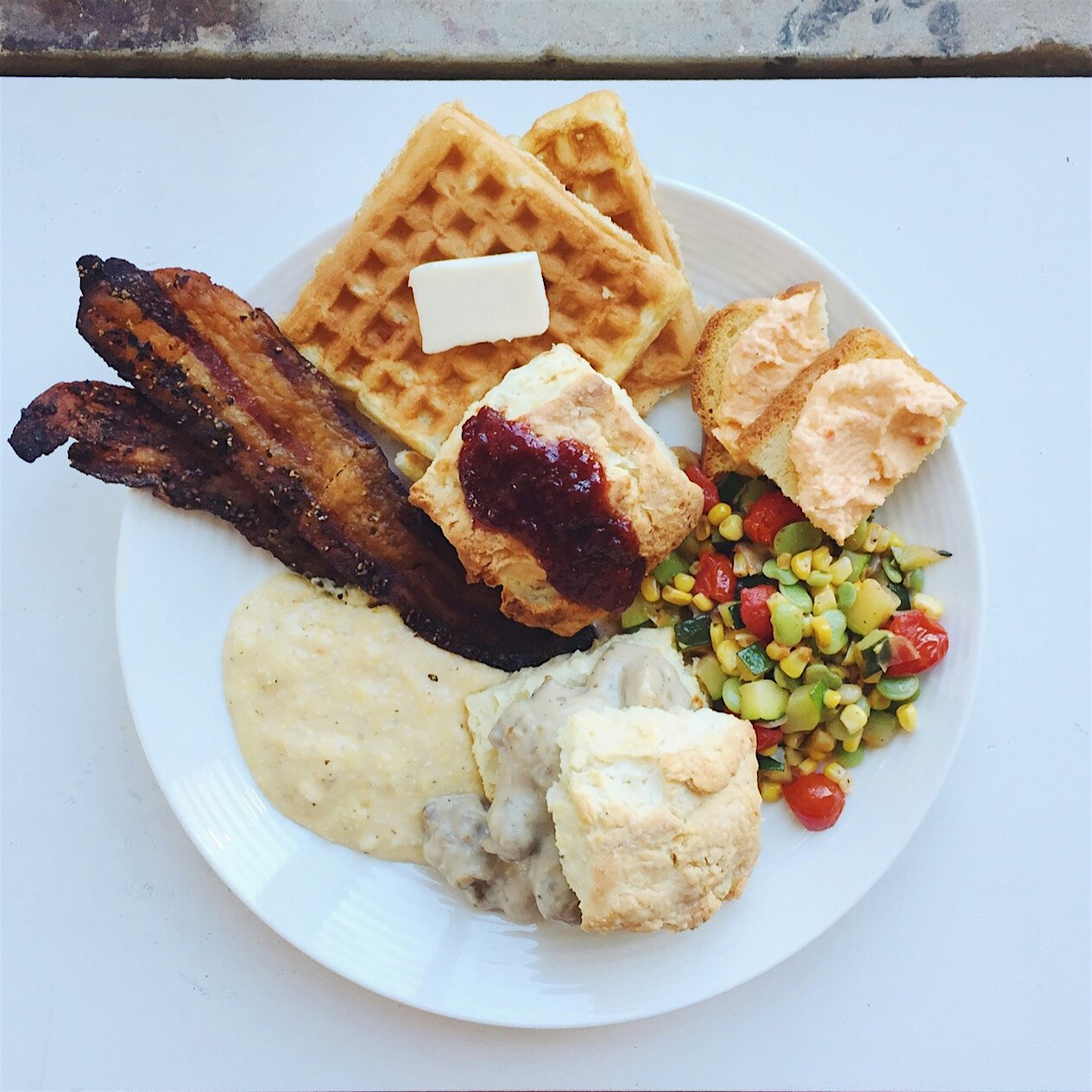 "South in My Belly" brunch cooking class. Clearly the South knows carbs and pork. 