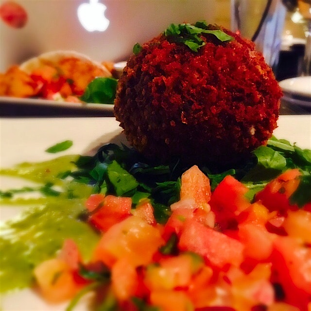 Stuffed avocado ball! Great food while doing work at a great wine bar...