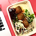 A working dinner, brought to you by the meatball shop and trycaviar.com. The speediest delivery of the most balanced dish -  veggie kitchen sink. Love ordering from here, especially because they happily share all of their sources! http://www.themeatballshop.com/page/sources/